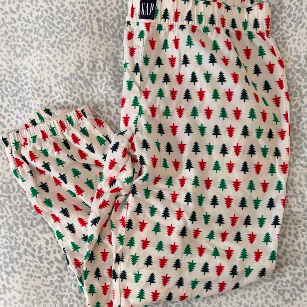 GAP Festive Tree Print Pajama Pants - Red, Green, Black